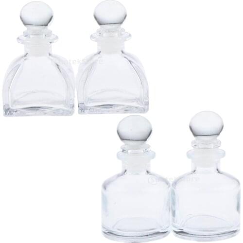 2 Styles (4Pcs) Round Dome Shaped Glass Diffuser Bottles with Globular Lid Refillable Fragrance Jars Containers 50ml