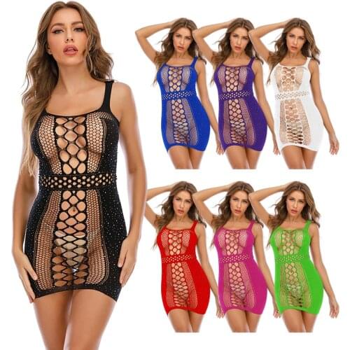 2021 Skinny Sexy Transparent Dresses Party Vestidos Fishing Net Mesh Hollow Out Mini Dress Hot Bodycon Sleevless Nightwear Party
