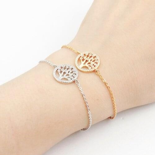 2020 Vintage Design Gold Color Cubic Zirconia Tree of Life Charm Bracelets Stainless Steel Link Chain Jewelry For Women Pulseras