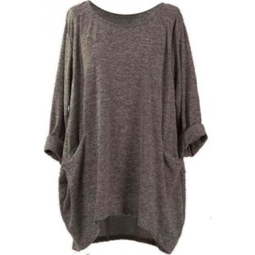 Women Blouses Oversize Autumn Long Sleeve Blouse Loose Pocket Long Sleeve O Neck Long Tops Blouse Camisas Mujer 4Xl