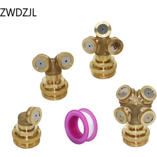 Male 1/2 3/4 Brass Spray Misting Nozzle 1 2 3 4 Hole Garden Fog nozzle Irrigation Fitting Home Watering Garden Tools 8pcs