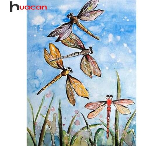 Huacan Diamond Art Painting Dragonfly Decor Home Full Square/round Diamond Mosaic Animal Embroidery Crystal Wall Sticker