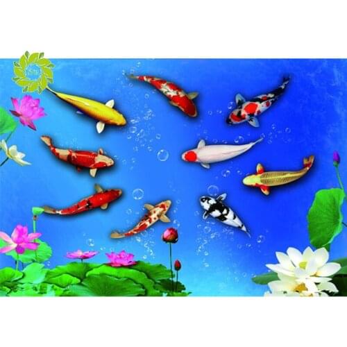DIY diamond painting full nine fish landscape round diamond embroidery mosaic home decoration pattern handmade mosaic round rhin
