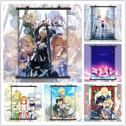 WTQ Anime Posters Sword Art Online Kirito Asuna Alice Eugeo Anime Manga Retro Poster Wall Art Picture Room Decor Home Decor