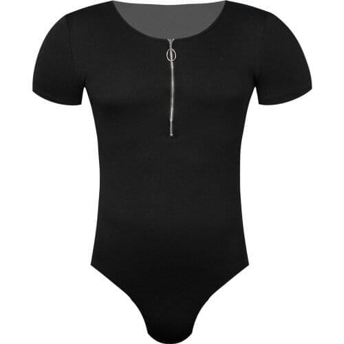 Men Soft Cotton Bodysuit Lingerie Sleepwear Catsuit Casual Short Sleeve Black Gray T-shirt Leotard Snap Button Crotch Jumpsuits