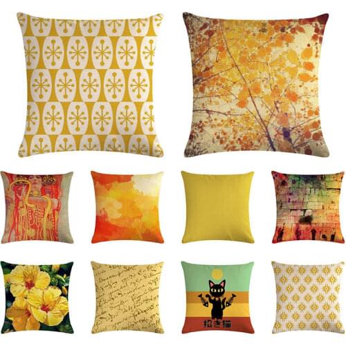 Cartoon Zhaocai cat cushion cover geometric hot air balloon cushion cover linen car chair sofa home fashion decoration 45x45cm