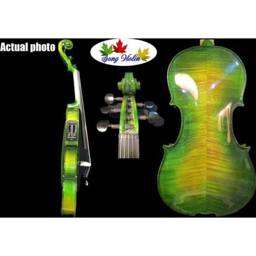 Green colors 5 strings 4/4 electric violin +Acoustic violin #8641