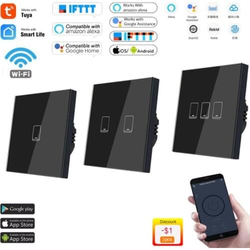 Voice Control Touch Switch EU/UK Standard White/black Crystal Glass Panel Light Switch 1/2/3Way Independent Control Touch Switch