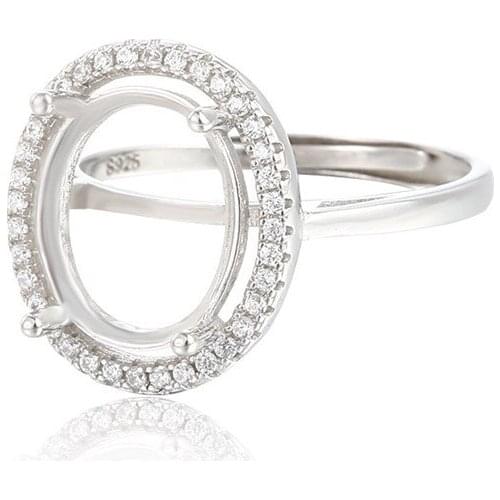 Ring Blank for 7x9mm/10x12mm Oval Cabochons Ring Setting White Gold Plated 925 Silver Zircon Adjustable Ring SR0210