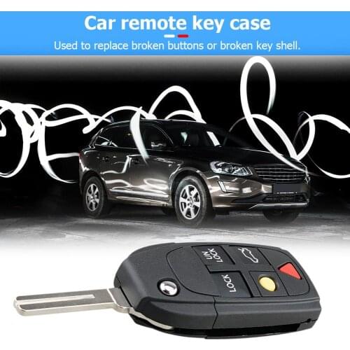 Car Remote Key Shell 5 Buttons Flip Folding Key Fob Case Cover Replacement for Volvo S60 S80 V70 XC70 XC90 Black