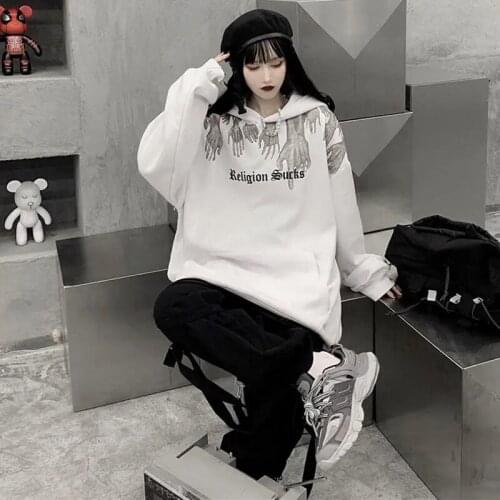 Dark street ghost hand street Harajuku jacket sports hoodie Y2K printed hooded sweater park men and women loose warm couple