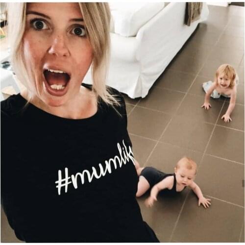 Summer Women Tee with #mumlife Letter Short Sleeve Round Neck Mom Life Female T shirts Mothers Day Party Vintage Tumblr Clothes