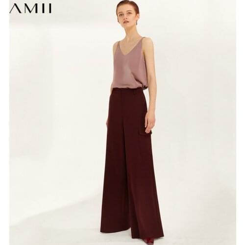 Amii Minimalism Autumn Wide Leg Pants For Women Fashion High Waist Solid Straight Pants Elegant Lady Casual Trousers 12070056