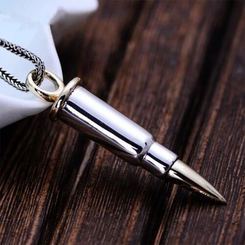 MetJakt Fashion Boy Jewelry Bullet Pendant Solid 925 Sterling Silver Pendant for Necklace for Cool Men Punk Jewelry