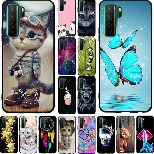 Soft Case For Huawei Nova 7 SE Case Silicone Phone Cover For Huawei Nova 7 SE Nova7 7SE Back Cover Cute Animal Flower Cat Bumper