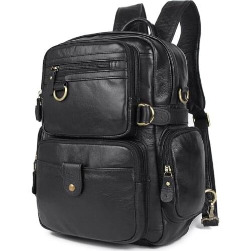 Nesitu High Quality Black Brown Genuine Leather Men Women Backpacks Teenagers Girl Travel Bags Female Shoulder Bag M7042
