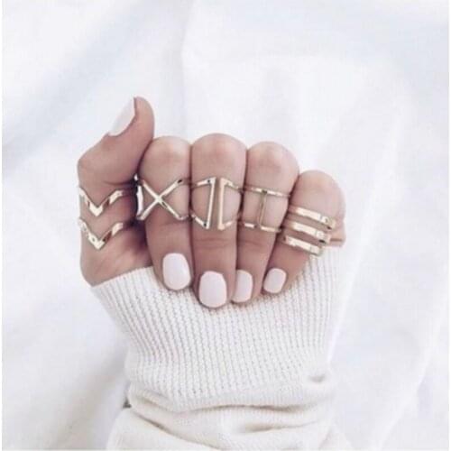 New Fashion Vintage Gold Geometry "v" Shape Hollow Ring Sets For Women Girl Punk Engagement Ring