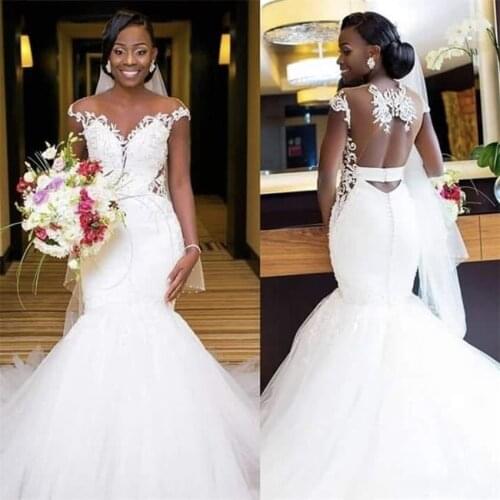 NUOXIFANG 2020 New African Appliques Mermaid Simple Wedding Dresses Sexy Open Back Bridal Gowns Vestido De Novia