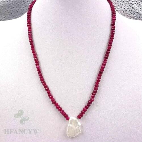 2x4mm Red Chalcedony White Baroque Pearl Necklace 18 inches Hang Wedding Women Aurora