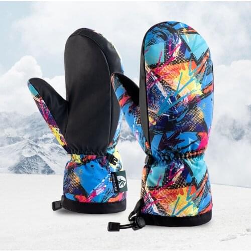Men Women Couple Waterproof Winter Ski Gloves Printed Cotton Warm Skiing Gloves Windproof Snow Mittens Cycling Snowboard Gloves