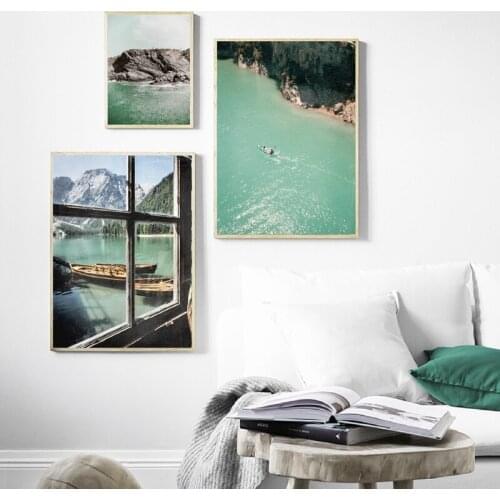 Natural Scenery Mountain Photography Posters and Prints Lake View Teal Gallery Wall Art Canvas Painting Pictures Home Room Decor