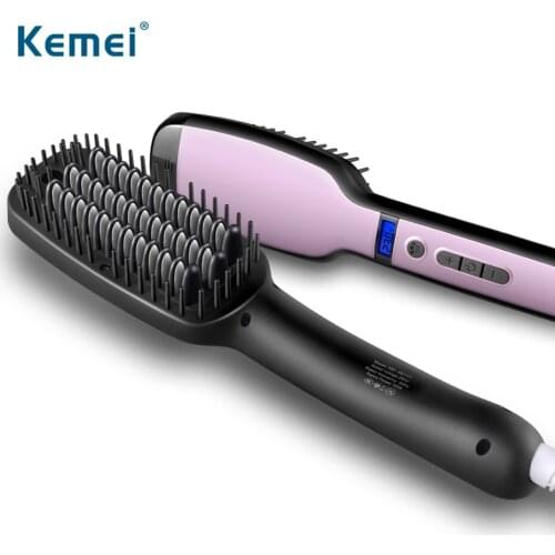 Kemei Hair Straightener brush Professional Electric Comb Straightening Iron Quick Heating Anti-static Comb Magic Hair styler