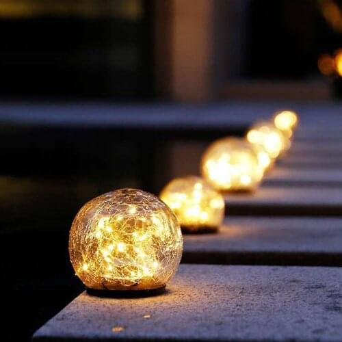 Garden Solar Lights Cracked Glass Ball Waterproof 20 Warm LED For Outdoor Decorations Pathway Patio Yard Lawn
