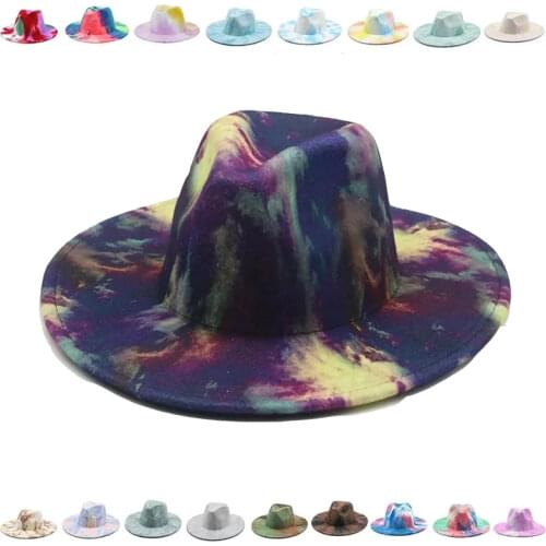 Fedora women hats Tie dye wide brim winter hats spring designer casual vintage fascinator outdoor felt women men winter hats new