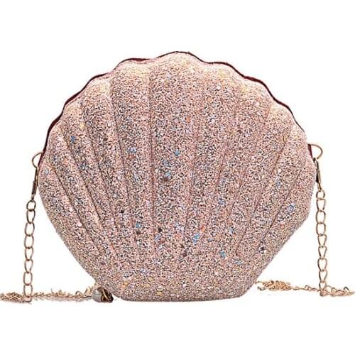 Handbags Cute Shell Shape Purse Mini Bag Bolsa Feminina Messenger Bag Fashion Chain Sequined Shoulder Bag for Women Pu Leather