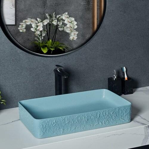 Light luxury sky blue platform basin square ceramic wash basin pool household wash basin single basin art basin