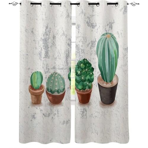 Dilapidated Wall Potted Cactus Curtain For Kitchen Living Room Bedroom Curtains Home Decoration Window Treatments Drapes