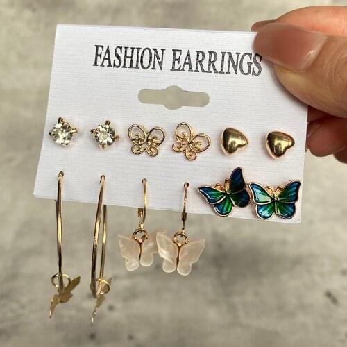 Vienkim Trendy Gold Metal Butterfly Earrings Set For Women Fashion Geometric Circle Drop Earrings 2021 Trend Set Earring Jewelry