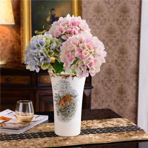 Top Quality Luxury Bone China Ceramic Vase with 4 Horse"H"pattern Ceramic Flower Pot Dry Flower Vase for Office Home Decoration
