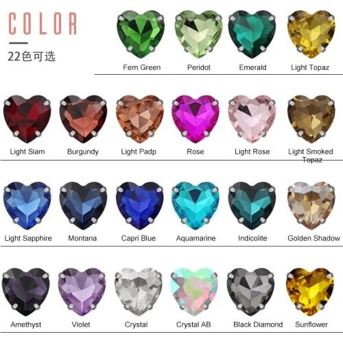 XiChuan New Product Heart Glass Pointback K9 Glass With Claw Crystal Sew On Rhinestone DIY Clothing Decoration Jewelry Making