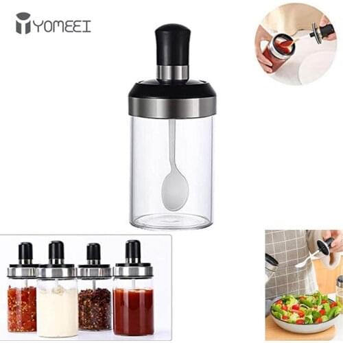 YOMEEI Glass Airtight Jar Spice Containers Bottle Condiment Salt Pepper Seasoning Storage Bottle Spice Jars Pot with Spoon Lid