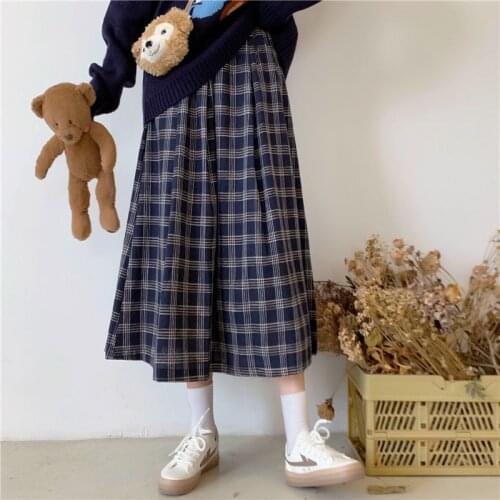 2021 New Spring Summer Women Long skirt A-line Japan style Plaid Fashion Loose All-match student Fashion female skirts
