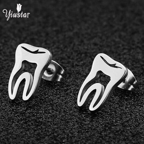 Yiustar Tooth Earrings Women Stainless Steel Stud Earrings Cute Ear Jewelry Piercing Earrings Gift oorbellen bijoux