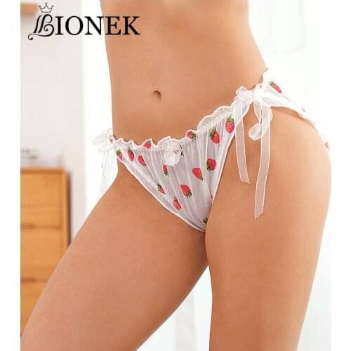 BIONEK New Women Panties Japanese Net Yarn Bandage Low Waist Cute Cat Underwear Lightweight Breathable Fruit Pattern Customized
