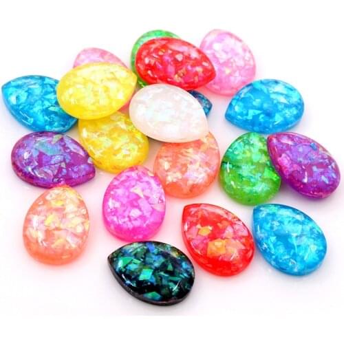 13x18mm Drop Size 40pcs/Lot New Fashion Drop Style Mix Color Built-in metal foil Flat back Resin Cabochons Cameo V5-22