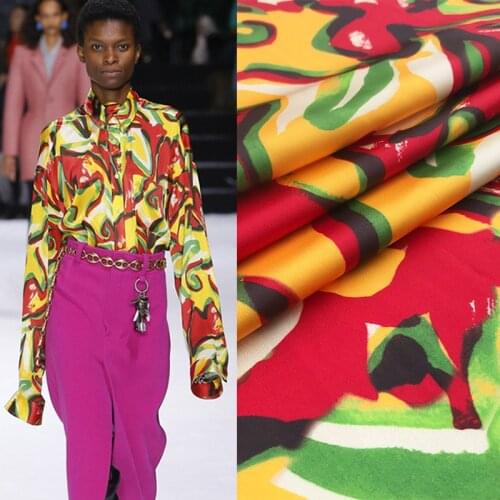 145 cm stretch satin fabric digital printing 100% polyester fabric satin dress handmade DIY fabric wholesale cloth