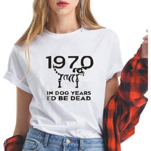 1970 Skull Dog Graphic Funny Tee Shirt Femme Summer New Women T-shirt Casual Loose Short Sleeve T Shirt Women Tops