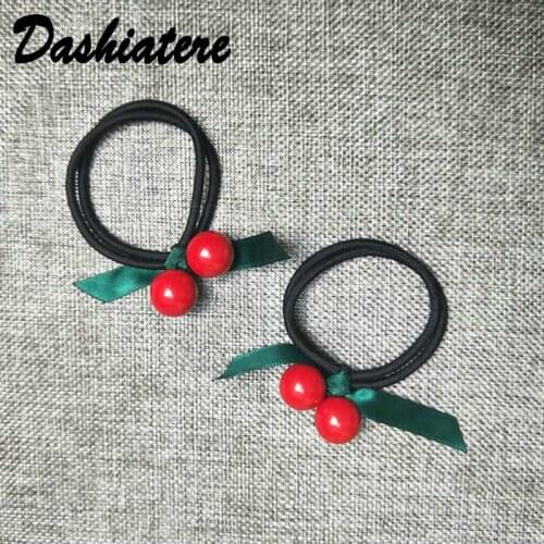 2PCS/lot Korean Hair Ties Scrunchies Cherry Accessories Elastics Ropes Hoop Nylon Hairties Headband Girl Ponytail Hair Bands