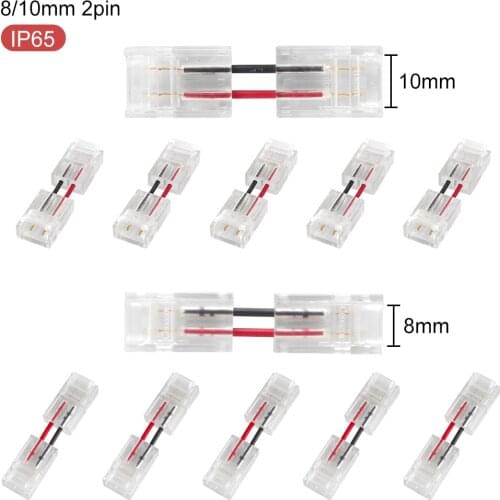 5pcs 8mm/10mm 2pin LED Connector 2 Pins H Shape Single Color Tape Light Power Wire Cable Extension Cord Crystal Terminal Block
