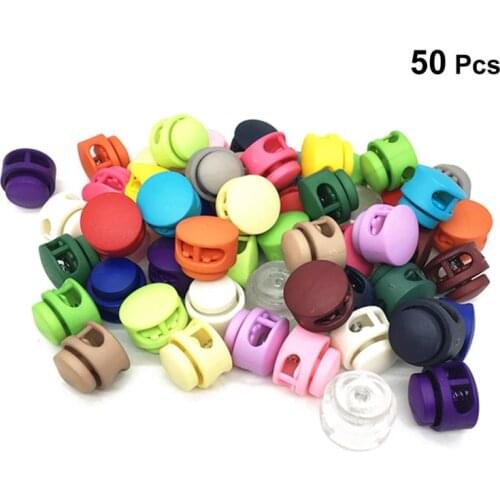 50PCS Double Hole Spring Cord Locks Round Ball Shaped Toggle Stoppers Stop Sliding Cord Fasteners Locks Buttons Ends RandomColor
