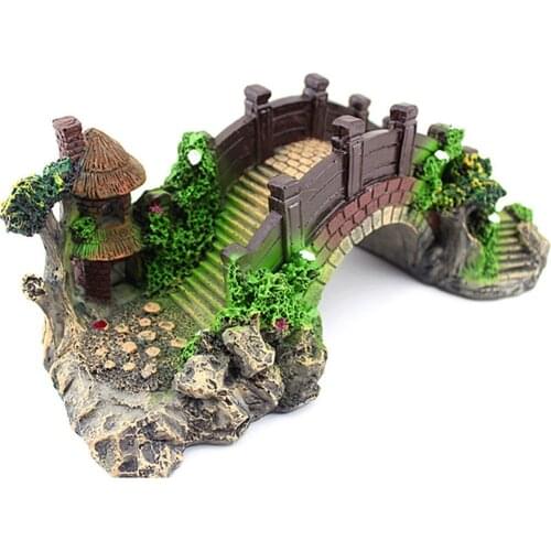 Aquarium Decoration Bridge Rockery Fake Rock Bridge Landscape Pavilion Resin Tree For Fish Tank Ornament Decors