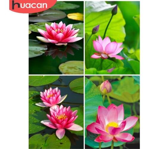 HUACAN Diamond Painting Lotus Cross Stitch Full Square/Round Diamond Embroidery Leaf Mosaic Handmade Gift Handcraft