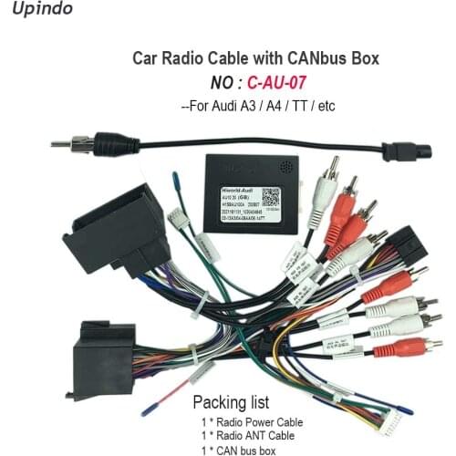 Car Radio Android Head Unit Cable with CAN Bus to UART Box Adapter Wiring Harness Power Connector Socket for Audi A3 A4 TT