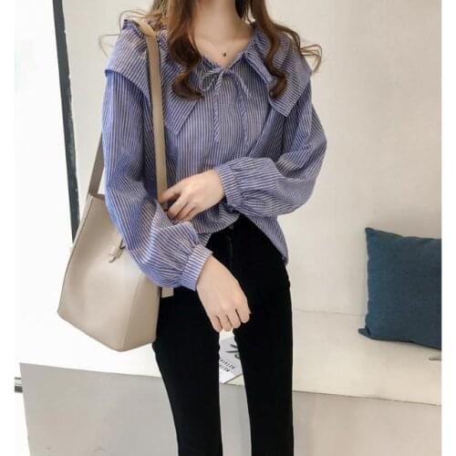 Blouse Women Spring and Autumn Womens Striped Shirt Womens Loose Top Long Sleeve Blusas Ropa De Mujer