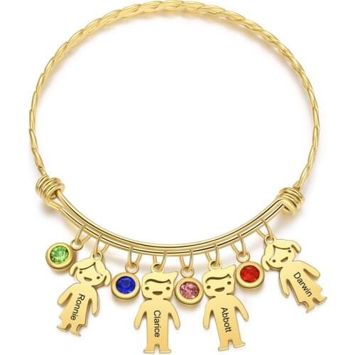 Customized Engraved Baby Name Bracelet Personalized Family Bangles Stainless Steel Birthstone Bracelet For Women Jewelry 2021