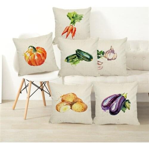 XUNYU Watercolor Vegetables Pattern Cushion Cover Linen Family Sofa Car Seat Home Decorative Throw Pillow Case 45x45cm A0021